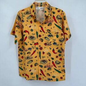 Funny Guy Mugs‎ Mens Yellow Mexican Food Taco Print Shirt Size S Fiesta Foodie